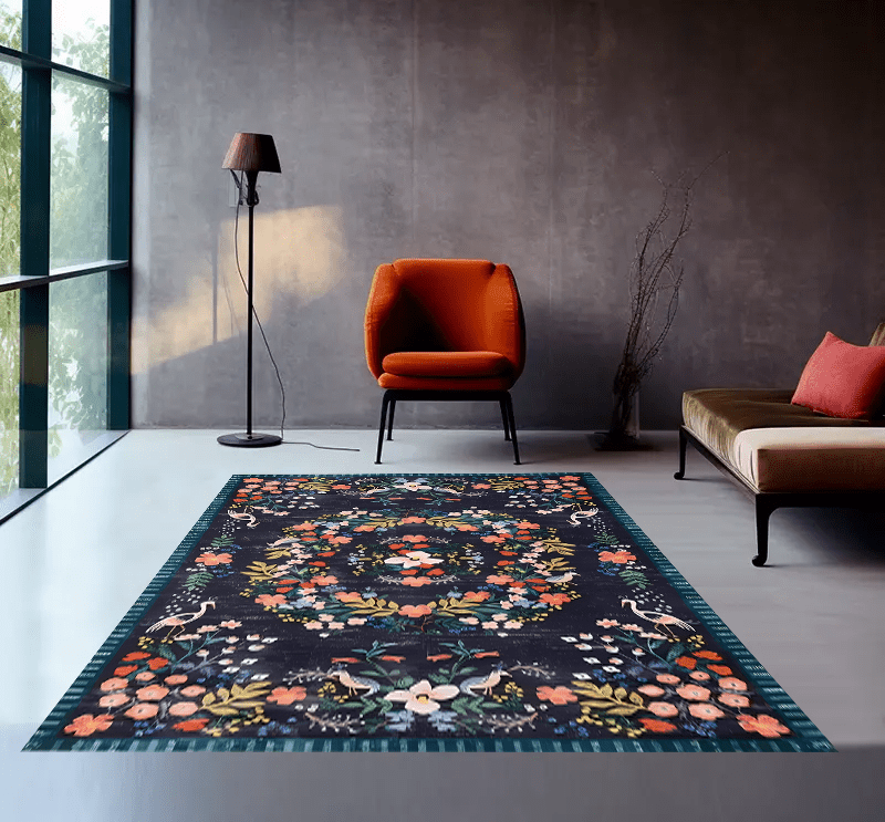 Elegant European Retro Floral Rug