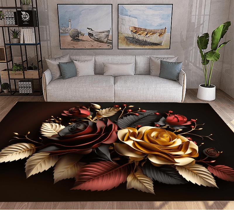 Golden Black Rose Rug