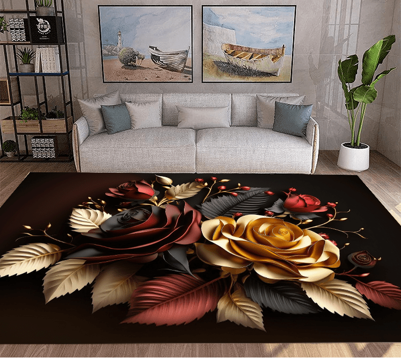 Golden Black Rose Rug