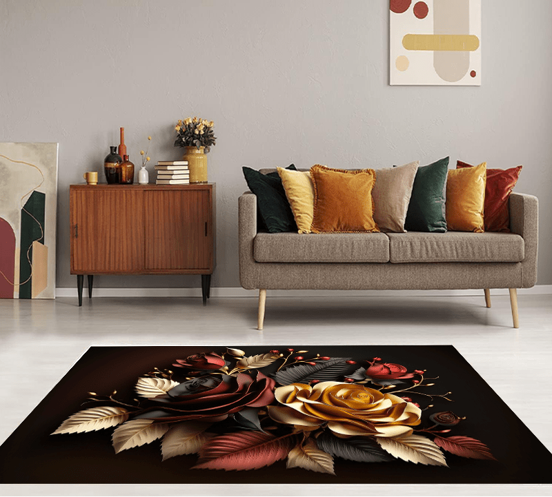 Golden Black Rose Rug