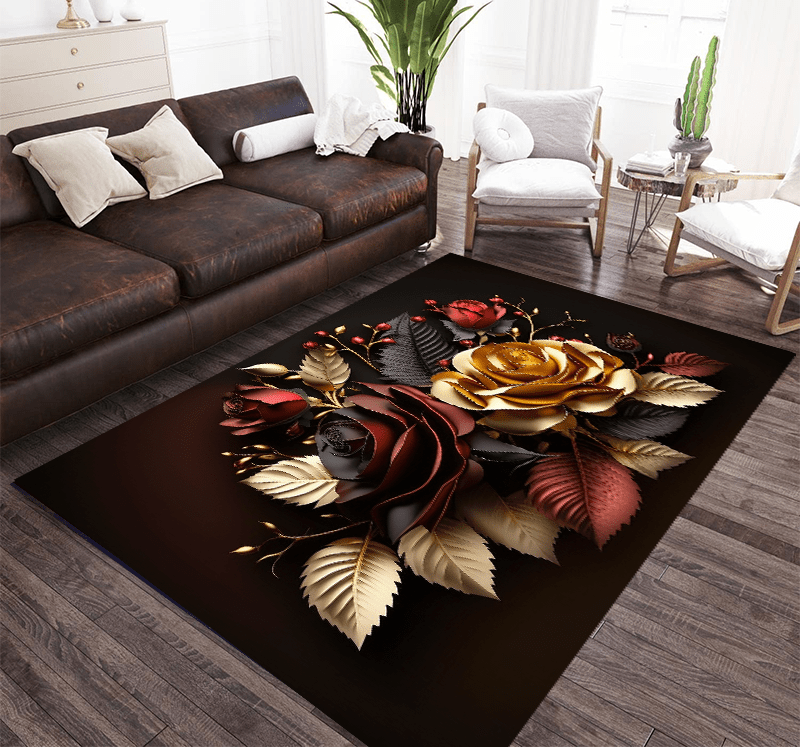 Golden Black Rose Rug