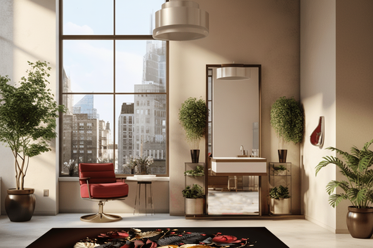 Golden Black Rose Rug