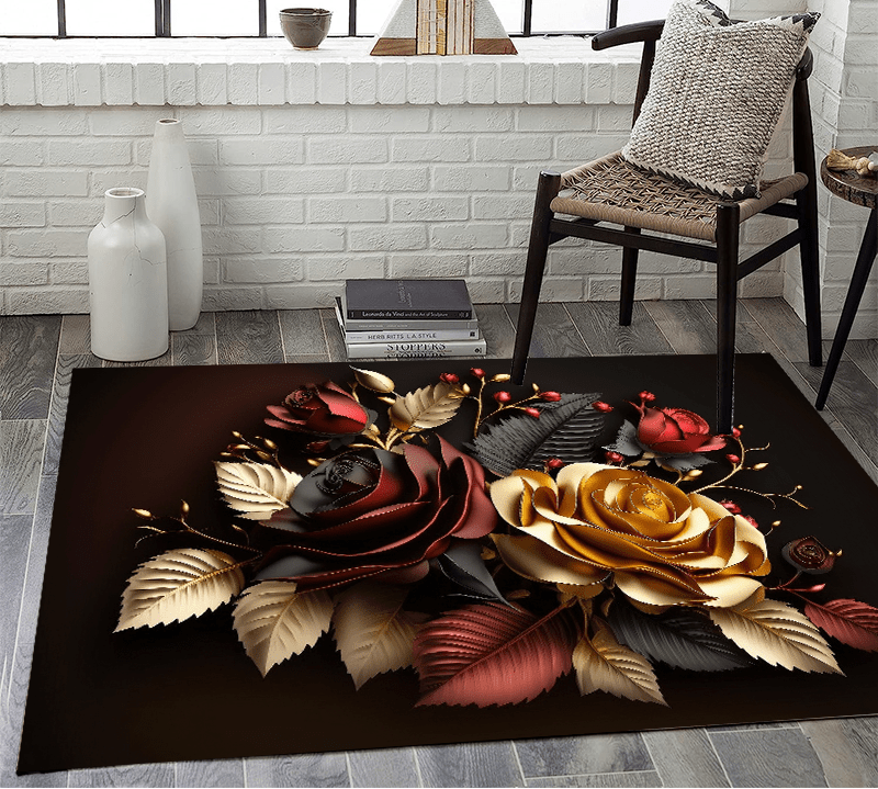 Golden Black Rose Rug