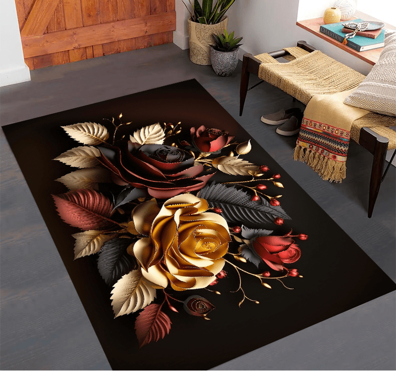 Golden Black Rose Rug