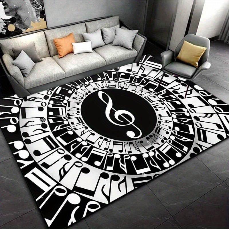 Treble Clef / Notes Rug Black And White
