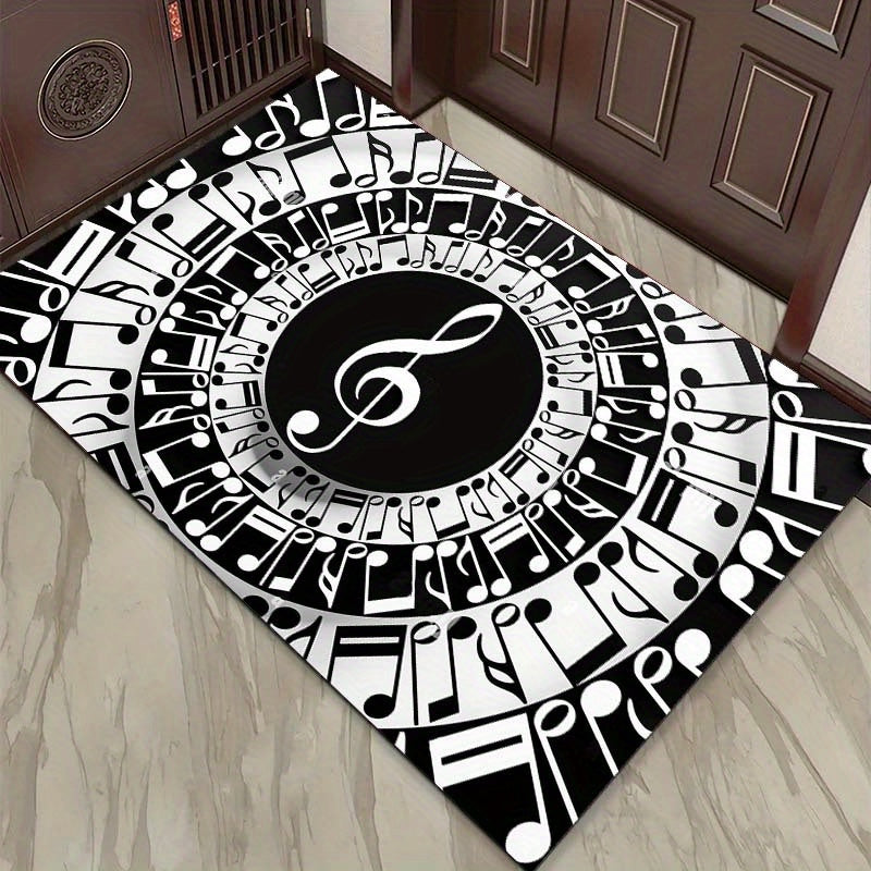 Treble Clef / Notes Rug Black And White