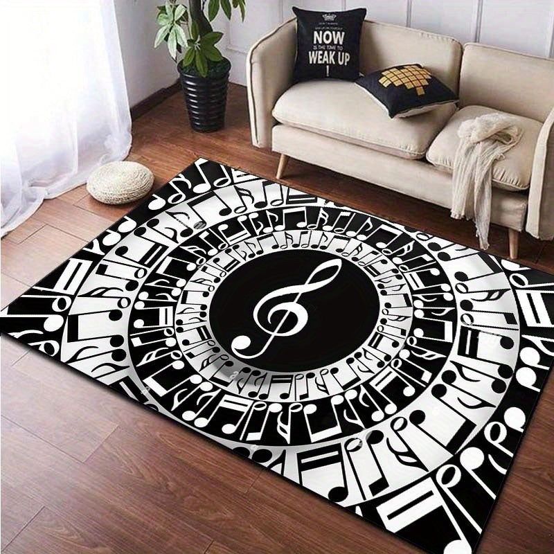 Treble Clef / Notes Rug Black And White