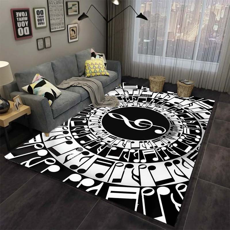 Treble Clef / Notes Rug Black And White