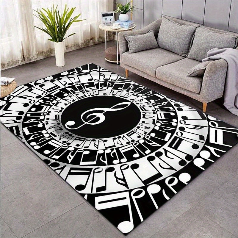 Treble Clef / Notes Rug Black And White