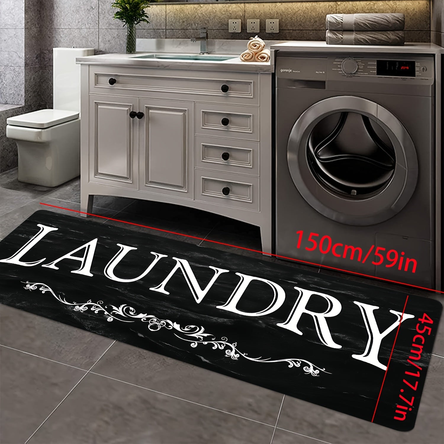 Black White Laundry Rug