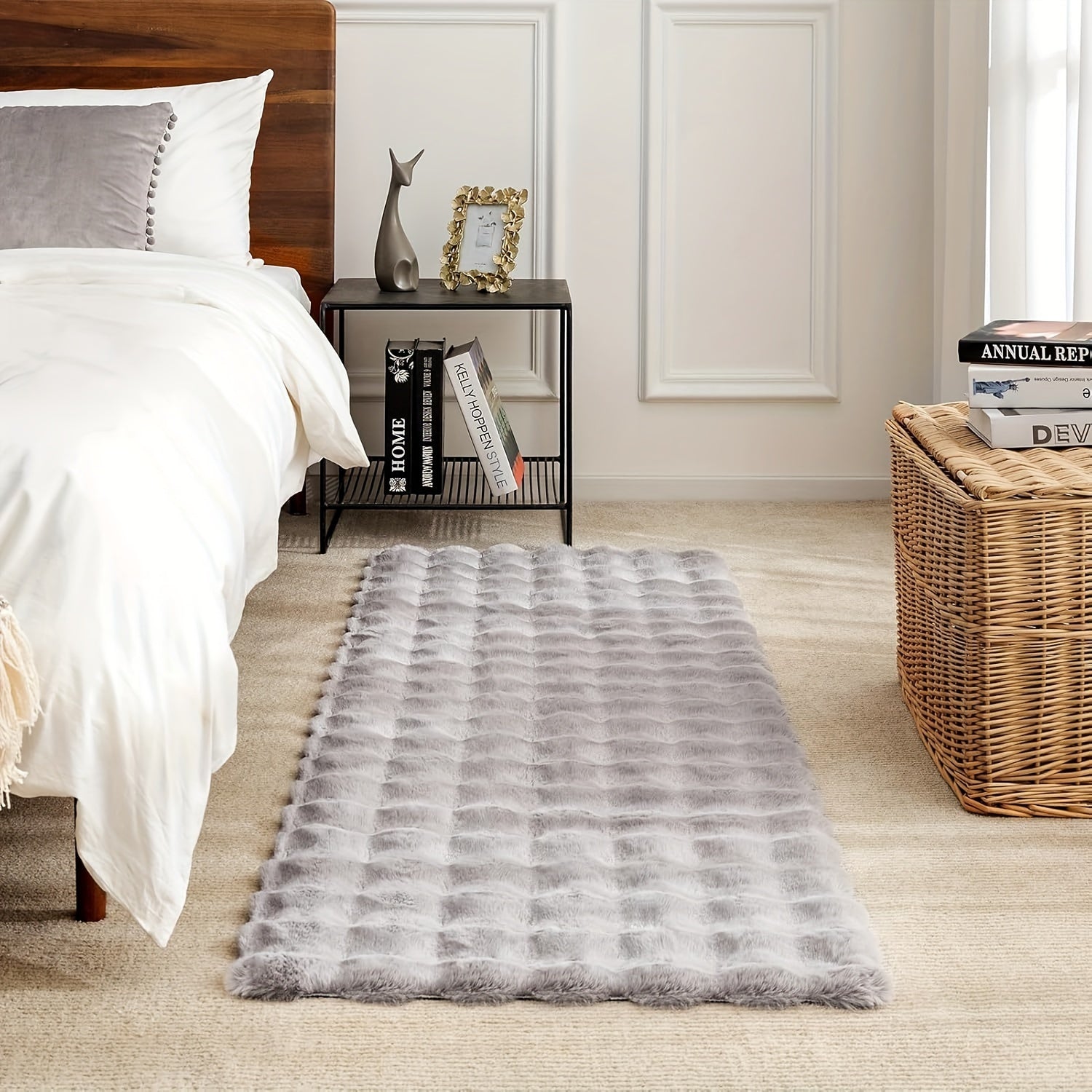 Luxurious Faux Rabbit Fur & Suede Area Rug