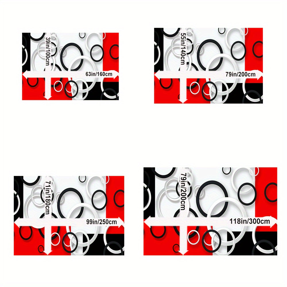 Luxury Modern Black, White & Red Circle Pattern Area Rug