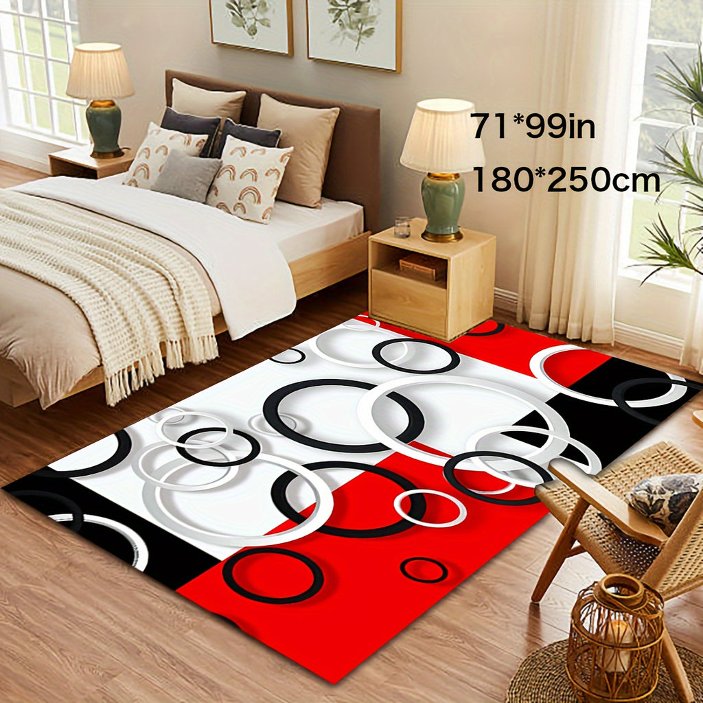 Luxury Modern Black, White & Red Circle Pattern Area Rug