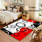 Luxury Modern Black, White & Red Circle Pattern Area Rug