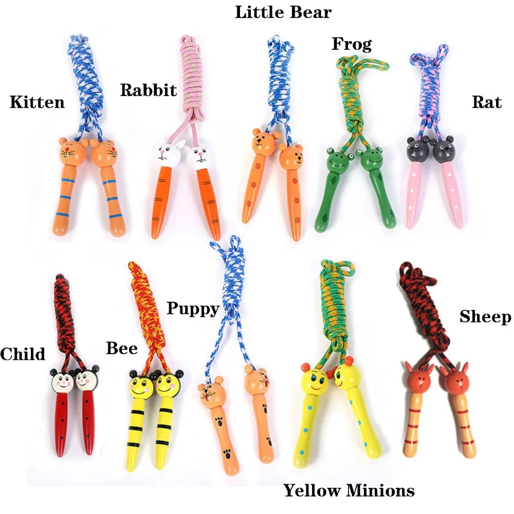 2 Pcs Kids Jump Ropes Wood Handle