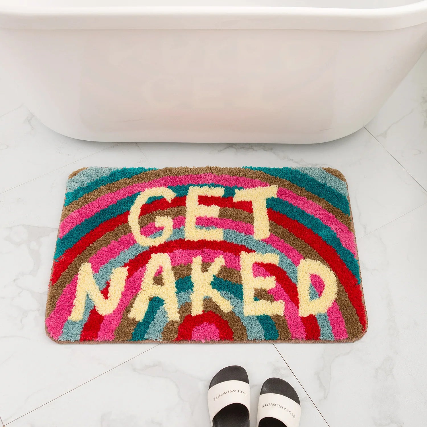 Get Naked Black and White Bathroom Rug