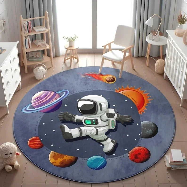 Planets Astronauts Round Rug