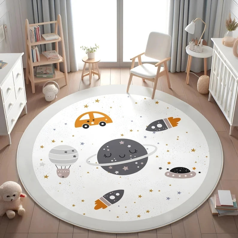 Planets Astronauts Round Rug