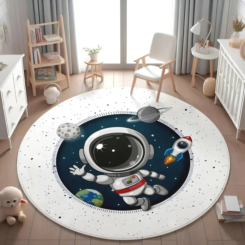 Planets Astronauts Round Rug