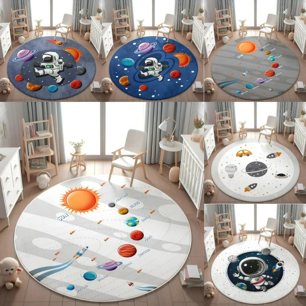 Planets Astronauts Round Rug