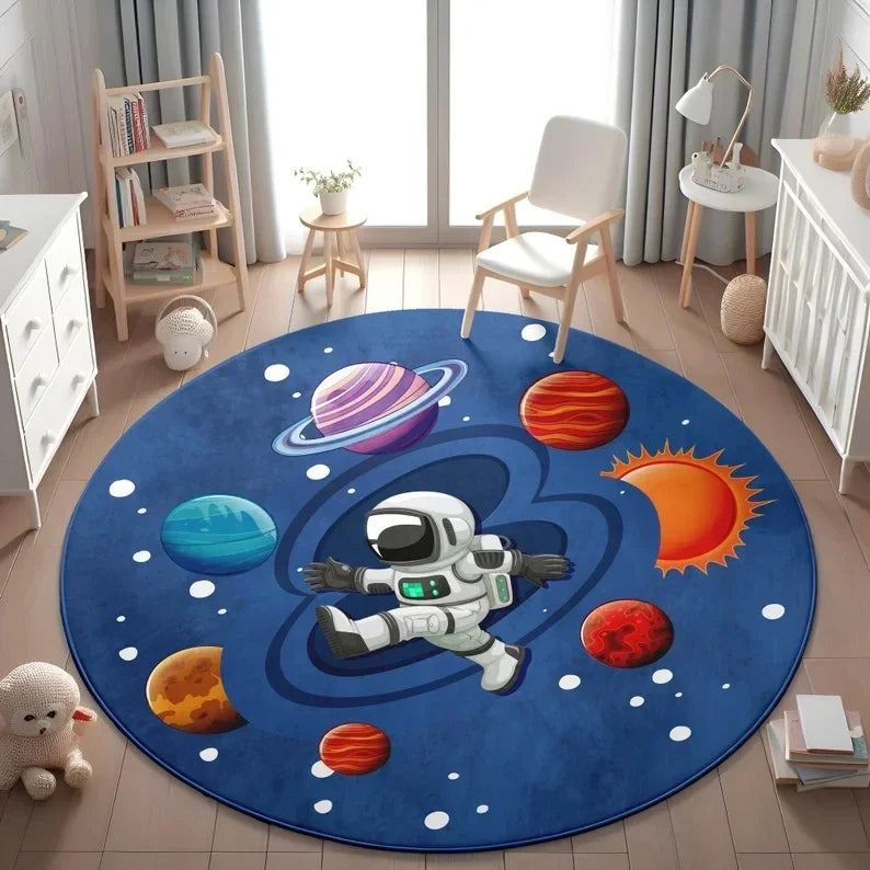 Planets Astronauts Round Rug
