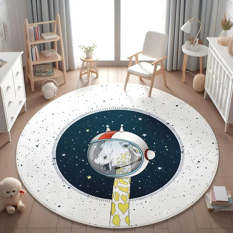 Planets Astronauts Round Rug