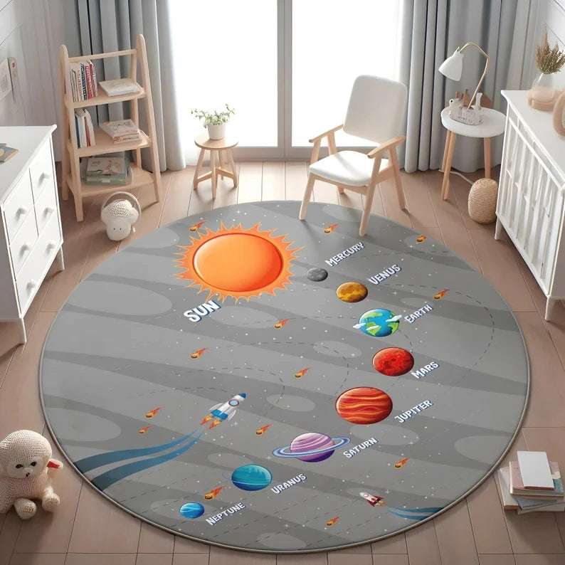 Planets Astronauts Round Rug