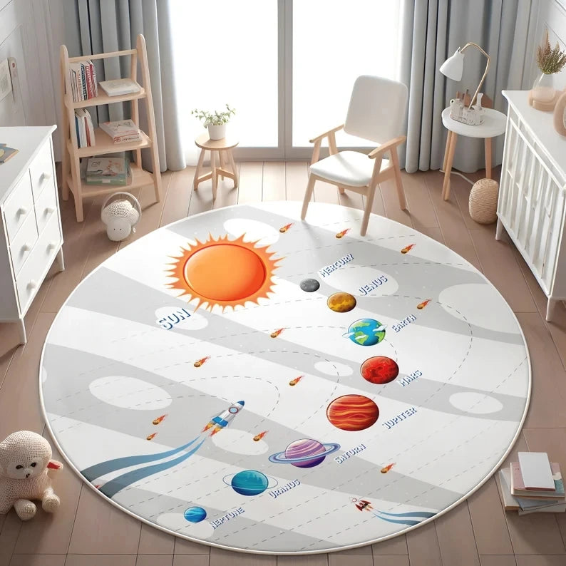 Planets Astronauts Round Rug