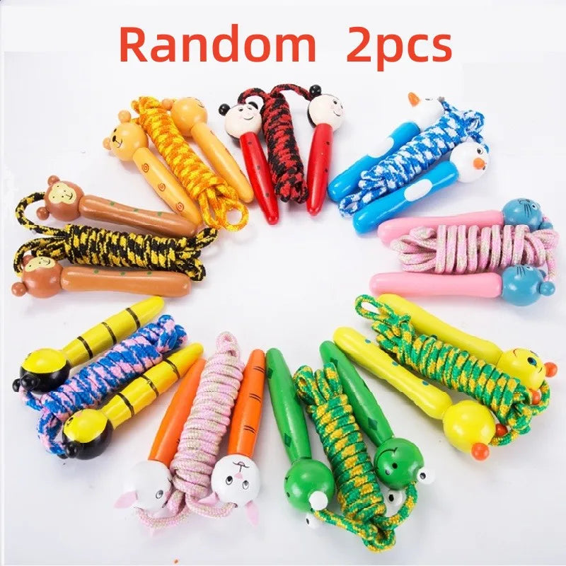2 Pcs Kids Jump Ropes Wood Handle