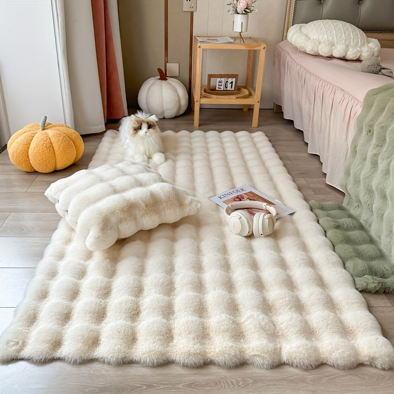 Luxurious Faux Rabbit Fur & Suede Area Rug