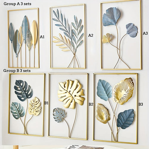 ZYLiWoo - 3/1 Pack Golden Metal Leaf Wall Panels