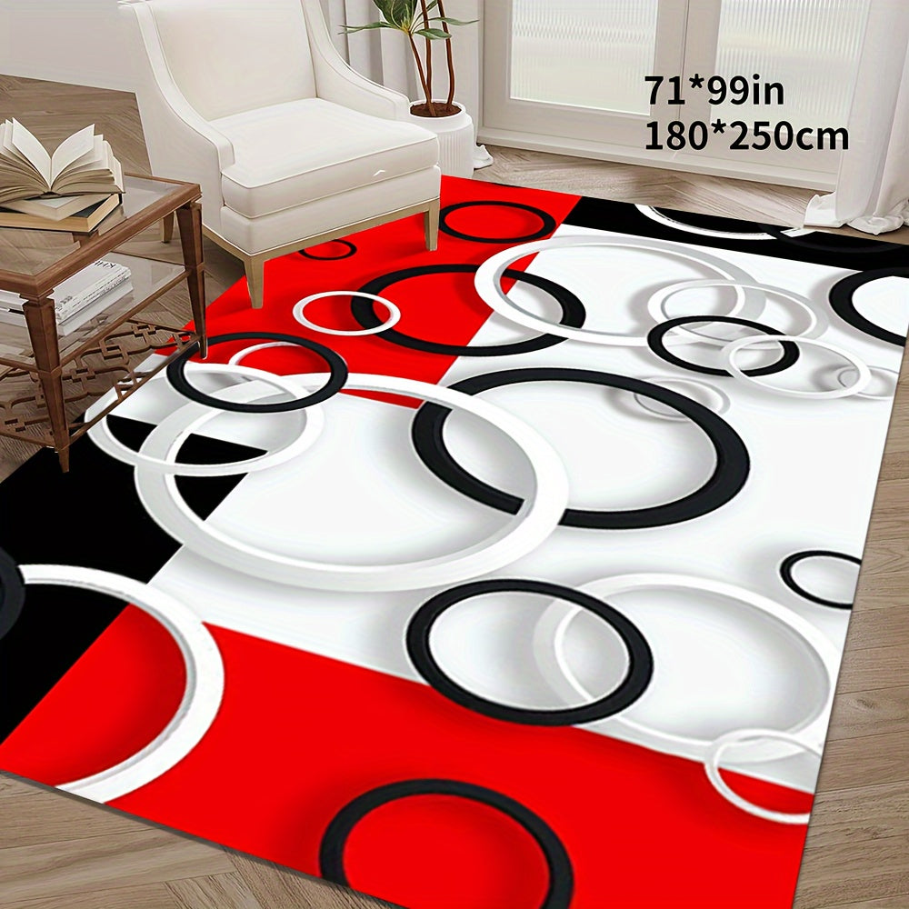 Luxury Modern Black, White & Red Circle Pattern Area Rug