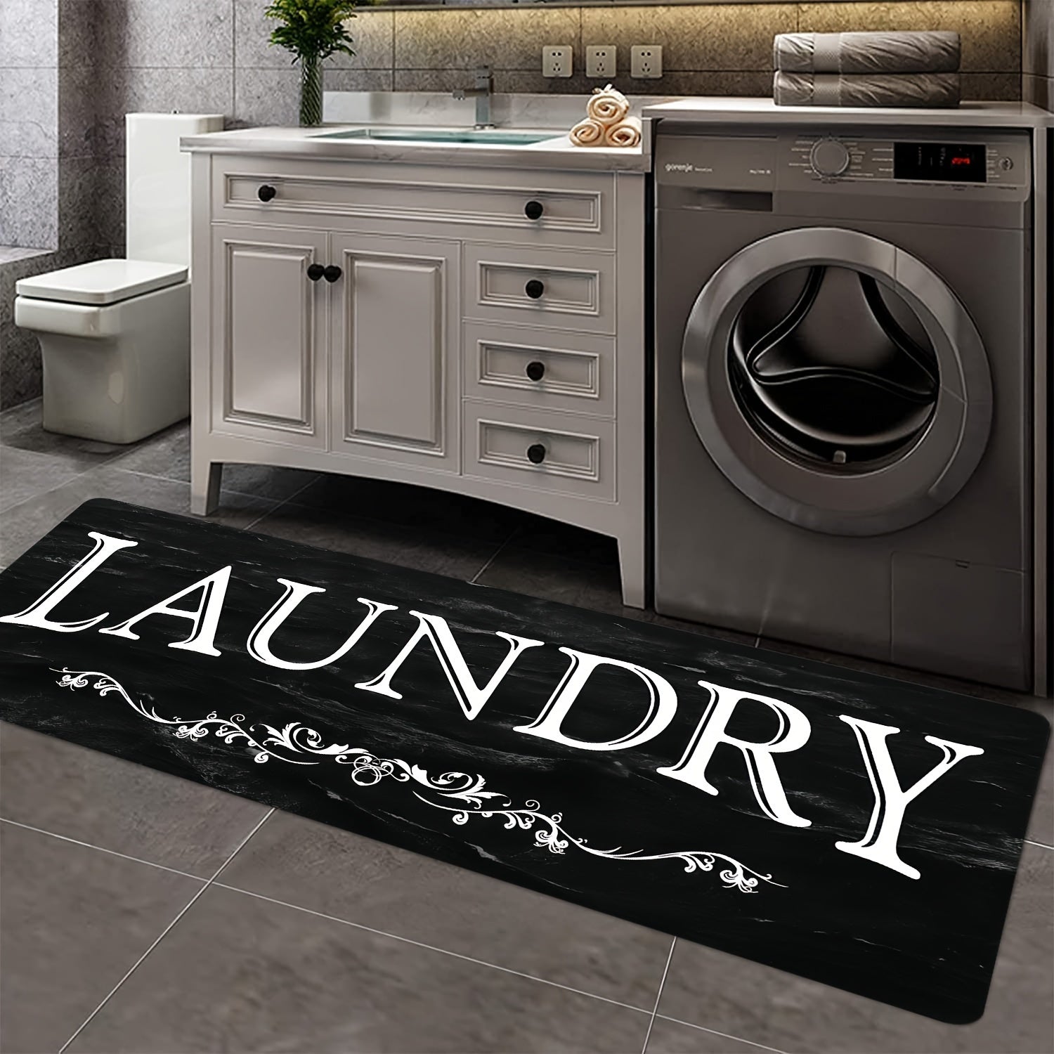 Black White Laundry Rug