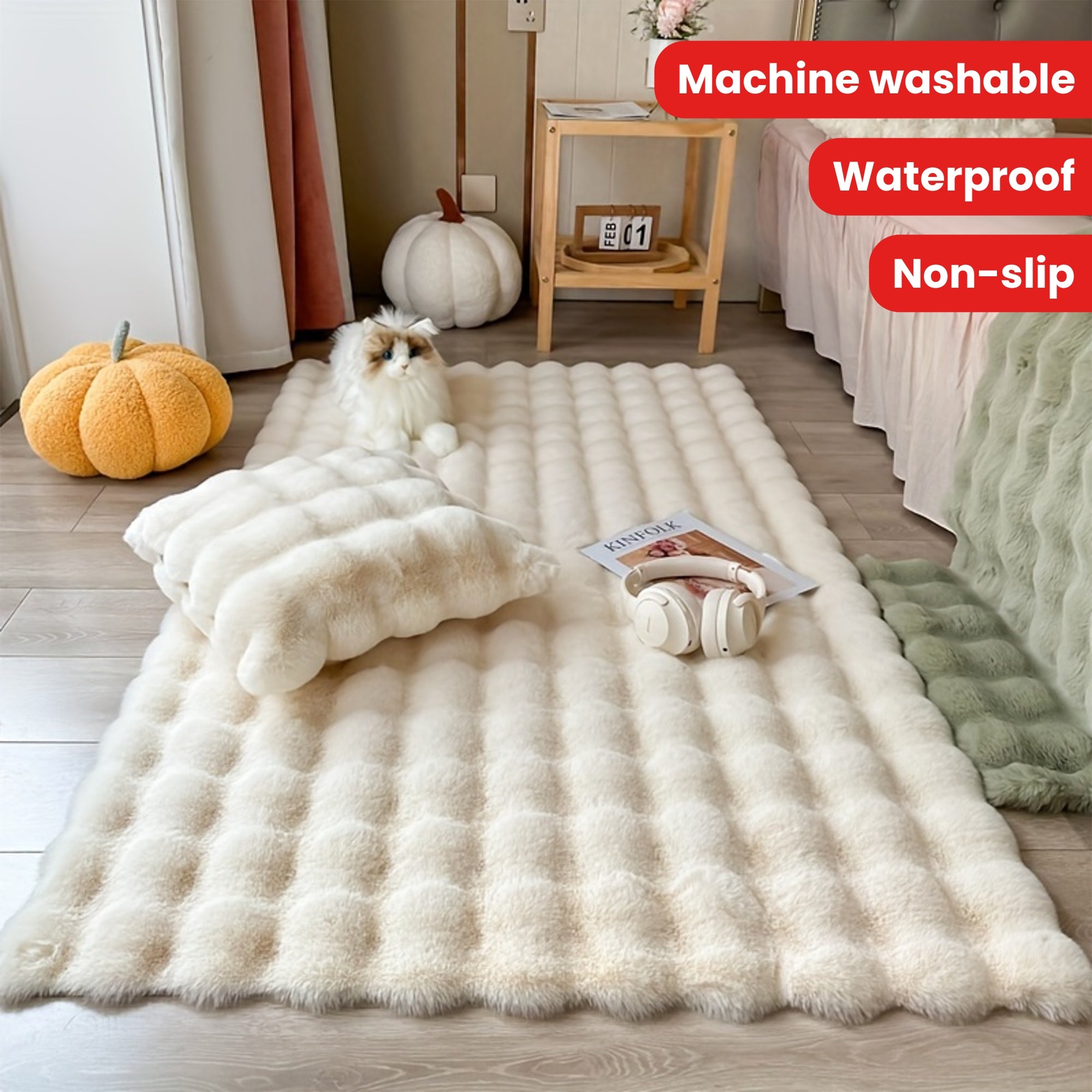 Luxurious Faux Rabbit Fur & Suede Area Rug