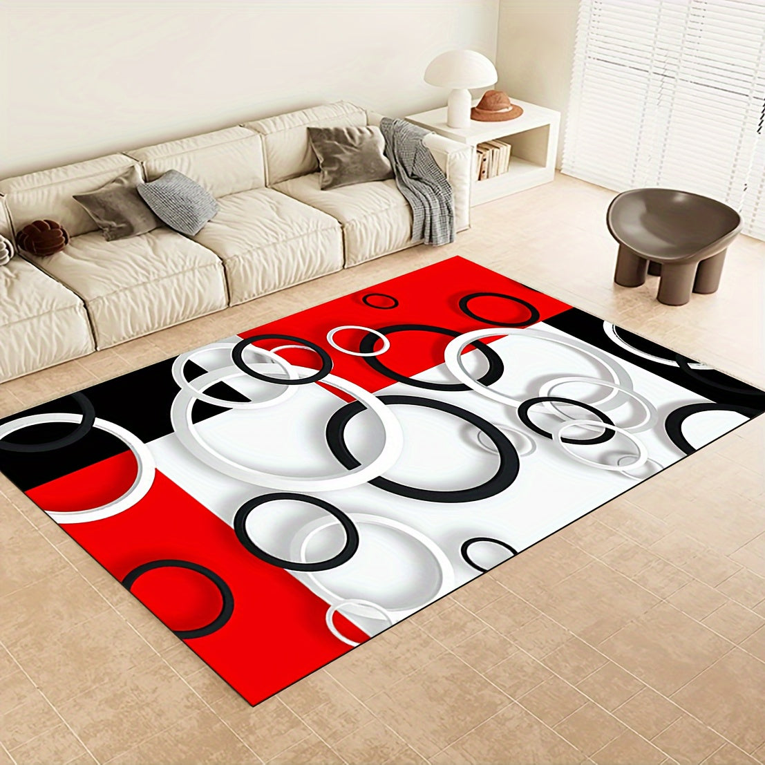 Luxury Modern Black, White & Red Circle Pattern Area Rug
