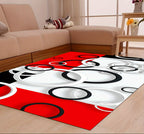 Luxury Modern Black, White & Red Circle Pattern Area Rug